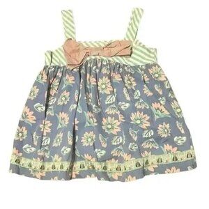 Matilda Jane Girls Floral Summer With Green Striped Top & Bow  Size 10